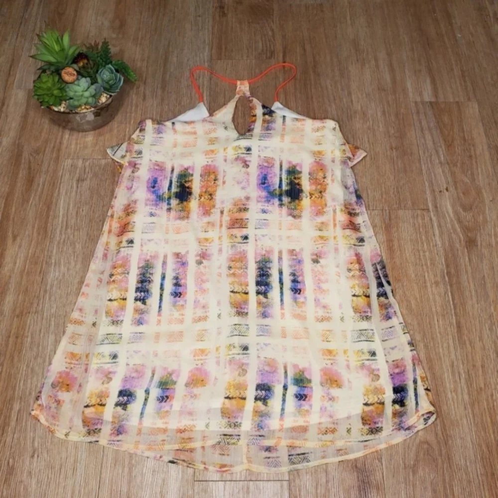 Xhilaration Tribal Shift Dress Cream Mini Pastel Colorful Boho Vacation Casual M - Picture 3 of 7